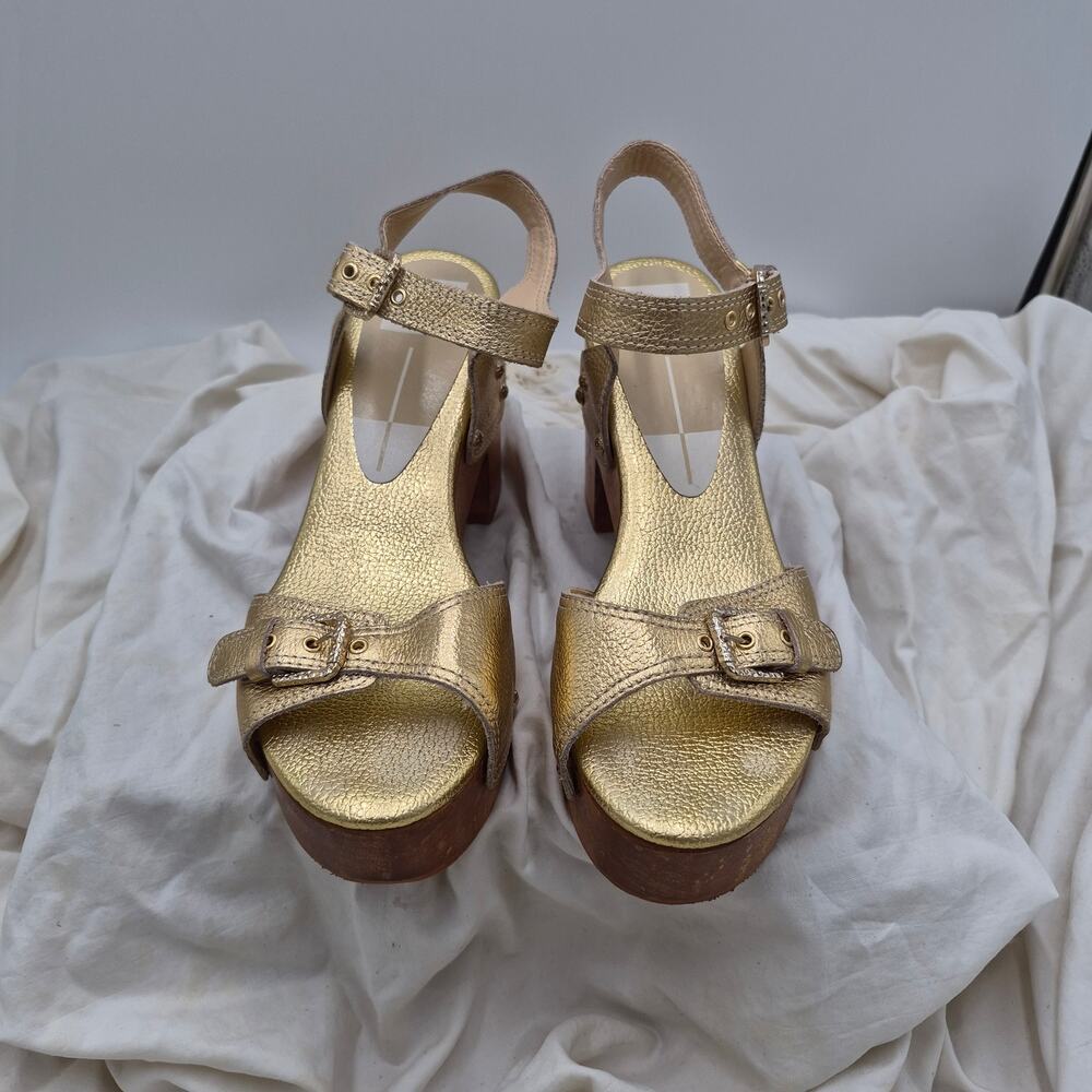 Dolce Vita Yandy leather platform heel sandals gold studded straps size 8.5
